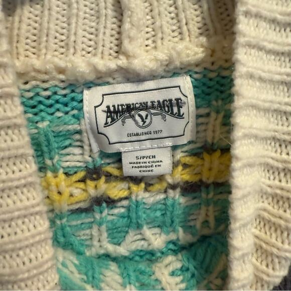 American Eagle AE Fairisle Knit Sweater Mock Neck Sz Small Scandi Cozy Oversized - Picture 6 of 12